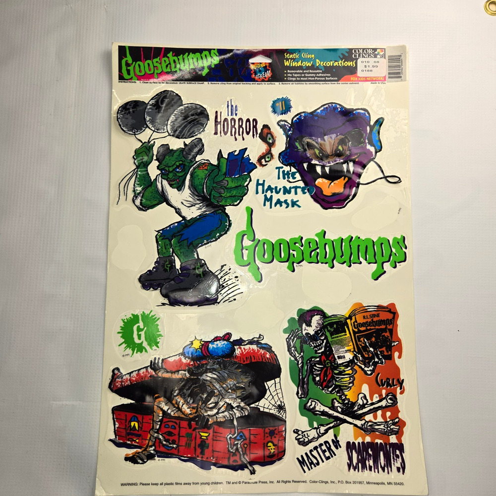 Vintage 1996 Goosebumps Color-Clings *Pieces* The Haunted Mask, Curly Skeleton
